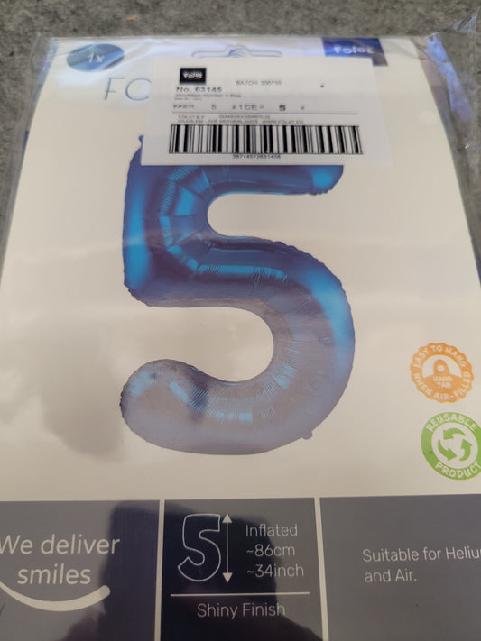 5er Pack Folienballons von Folat.  86cm groß.  Nummer 5.