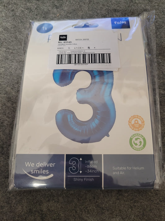 5er Pack Folat Folienballon 86cm Nummer 3